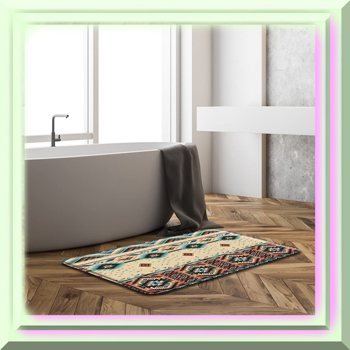 Aztec Tribal Bath Mat 45x75CM Non-Slip Flannel Rug