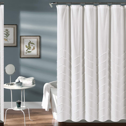 White Chenille Chevron Shower Curtain 72x72