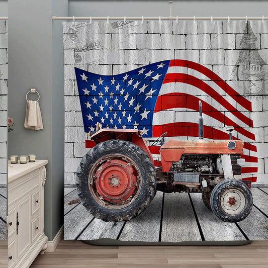 Farmhouse Red Tractor Shower Curtain 70x70 Inches