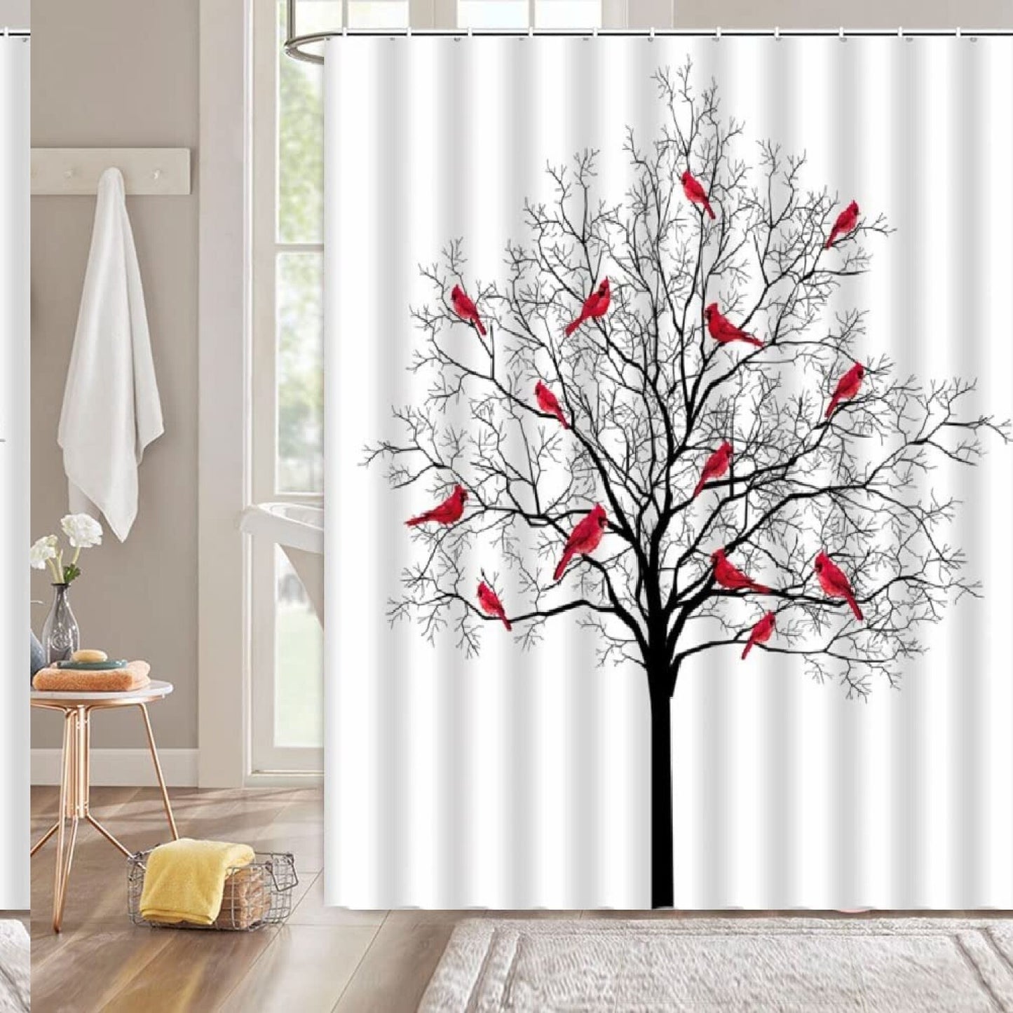 Tree Bird Shower Curtain 70x70 Red Bird Branch