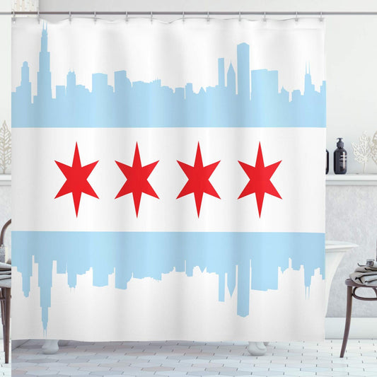 Chicago Skyline Shower Curtain 69x70 Red White Cloth Fabric