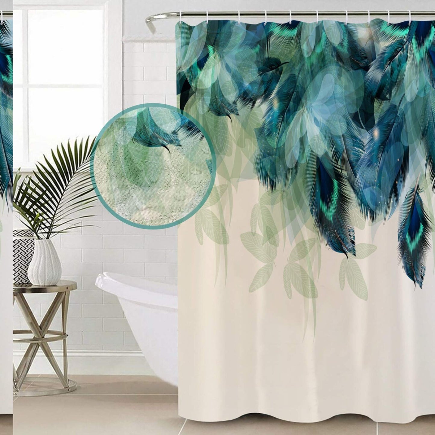 Watercolor Peacock Shower Curtain 72x72 Waterproof Polyester