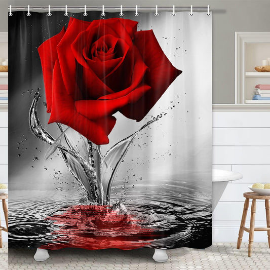 Rose Shower Curtain 72x72 Inches Fabric Bathroom Curtain