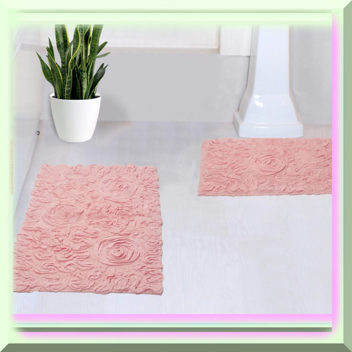 100% Cotton Pink Bath Rug Set 2 Pieces