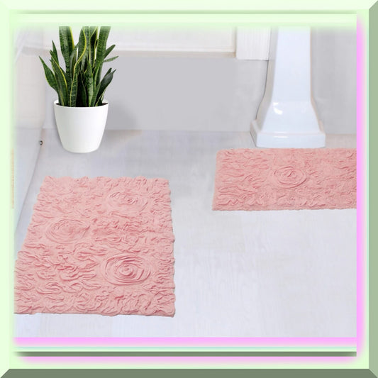 100% Cotton Pink Bath Rug Set 2 Pieces