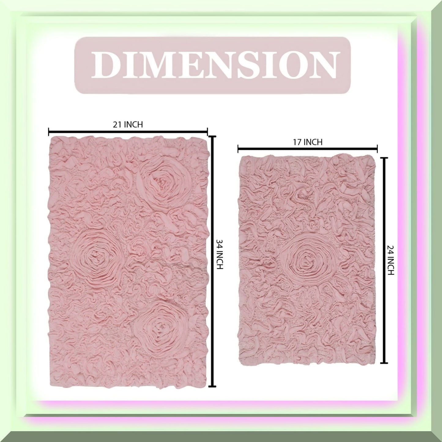100% Cotton Pink Bath Rug Set 2 Pieces