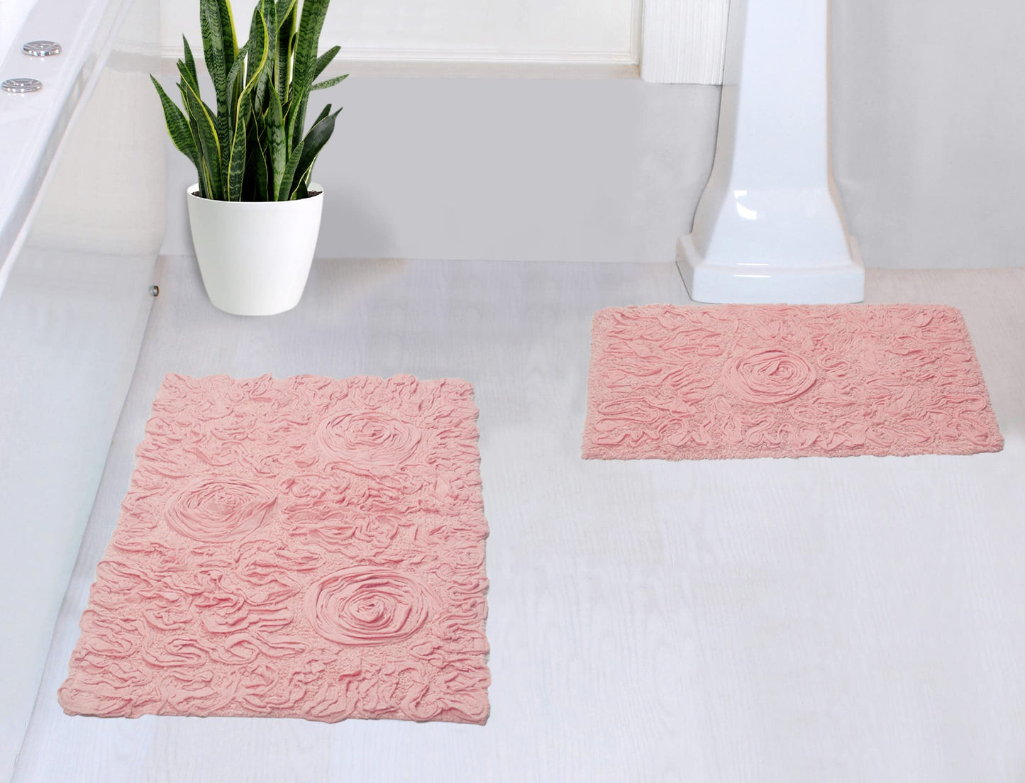 100% Cotton Pink Bath Rug Set 2 Pieces