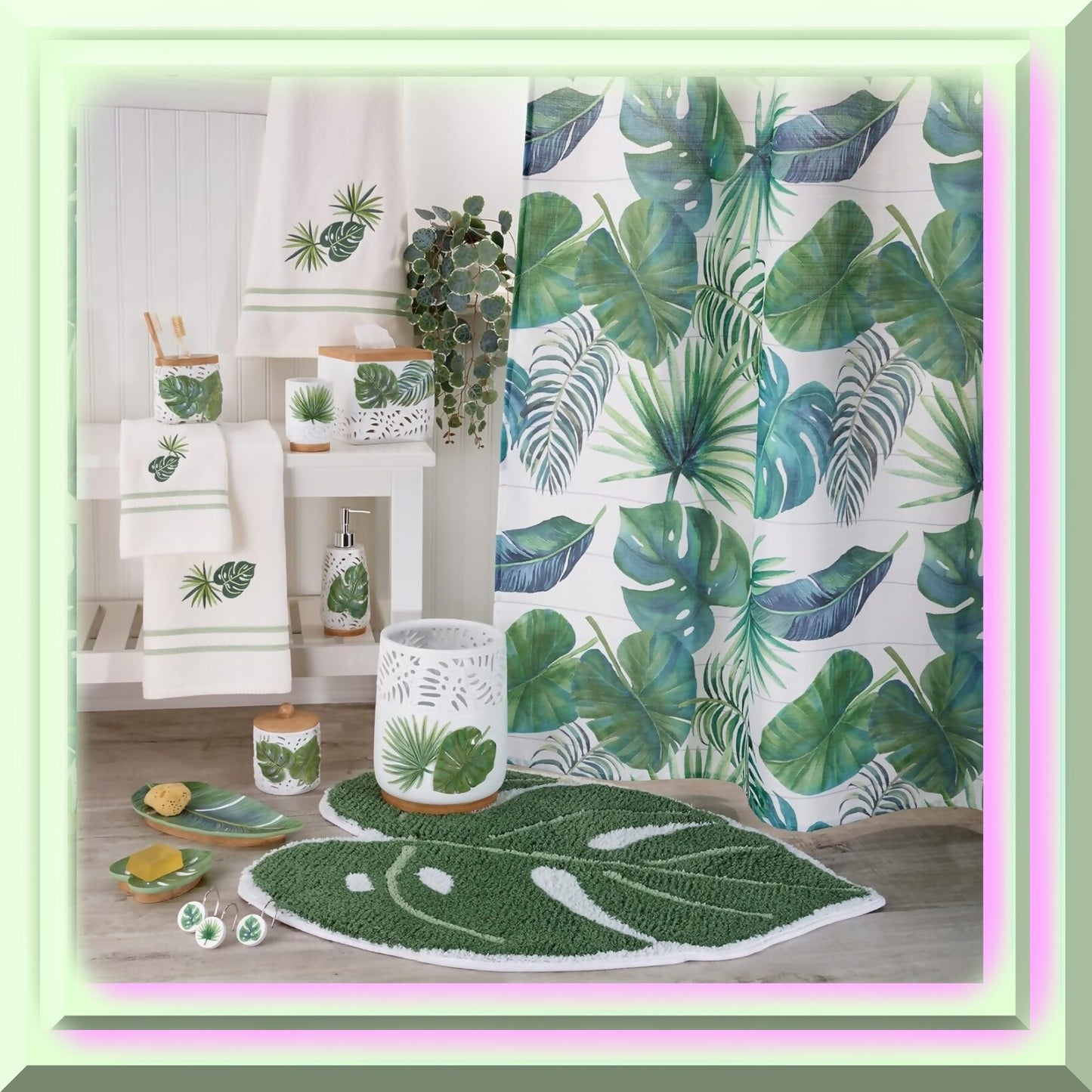 Cotton Leaf-Shaped Bath Mat 33.5" x 25"
