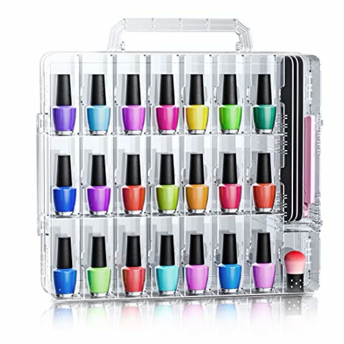 48-Bottle Transparent Nail Polish Organizer with Adjustable Dividers