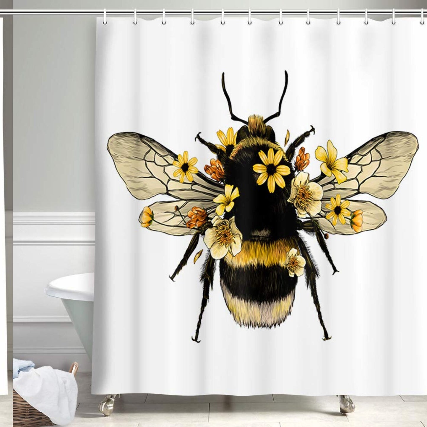 Wild Animals Bee Daisy Shower Curtain 50x70 inches