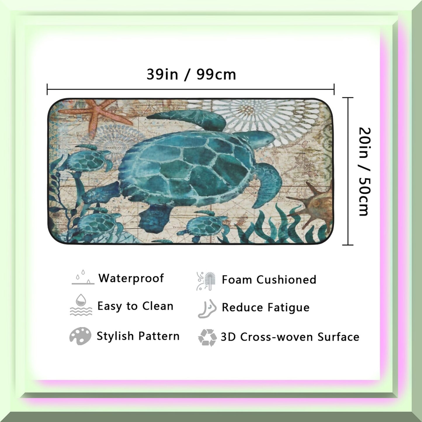 Ocean Turtle Kitchen Rug 39x20 Inch Bath Mat
