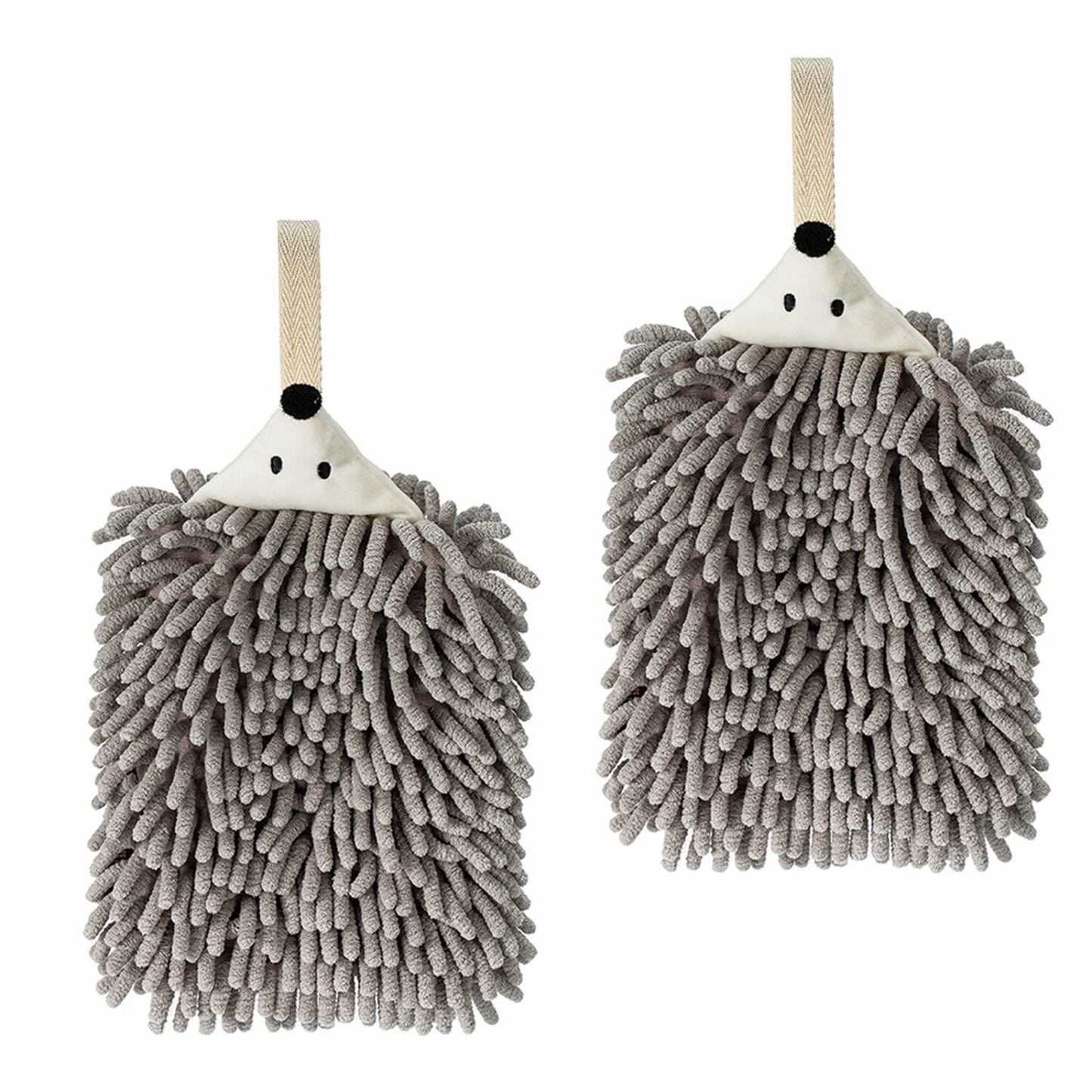 2 Pack Grey Chenille Hand Towels with Loop