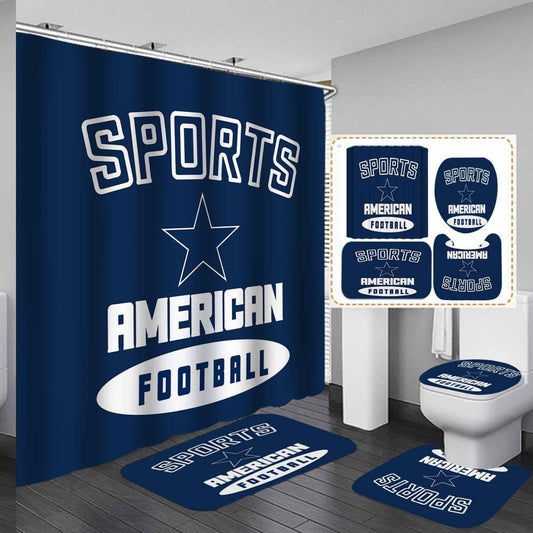 4PCS Sports Shower Curtain and Bath Rug Set