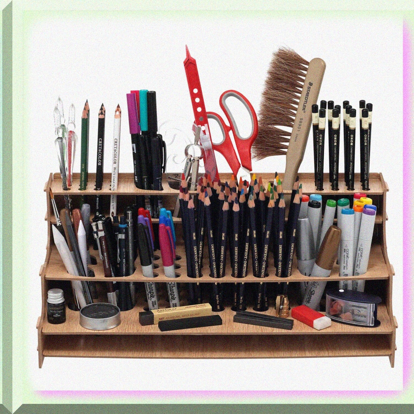 Artist Drawing Rack Wood Grain Multi-Layer Organizer