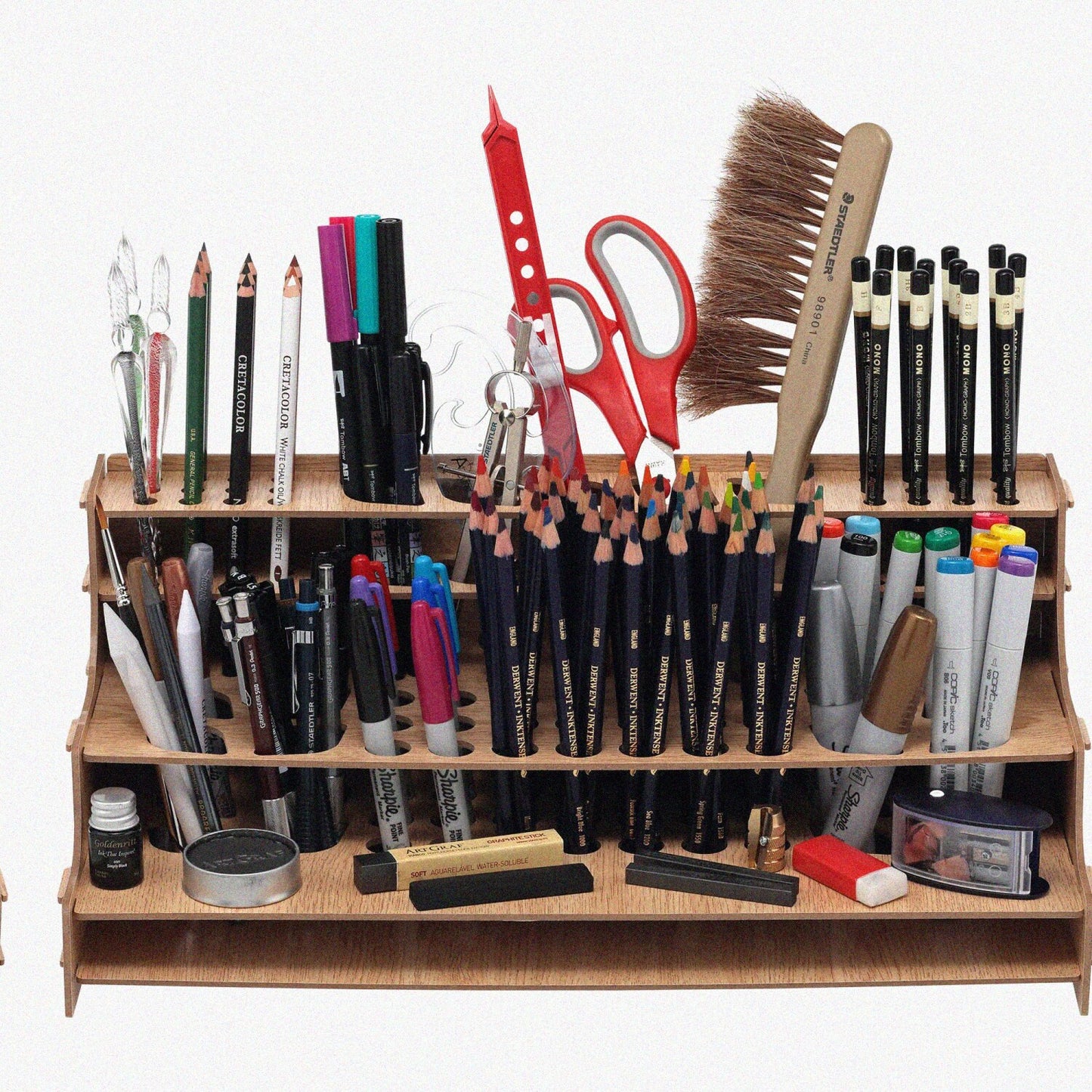 Artist Drawing Rack Wood Grain Multi-Layer Organizer