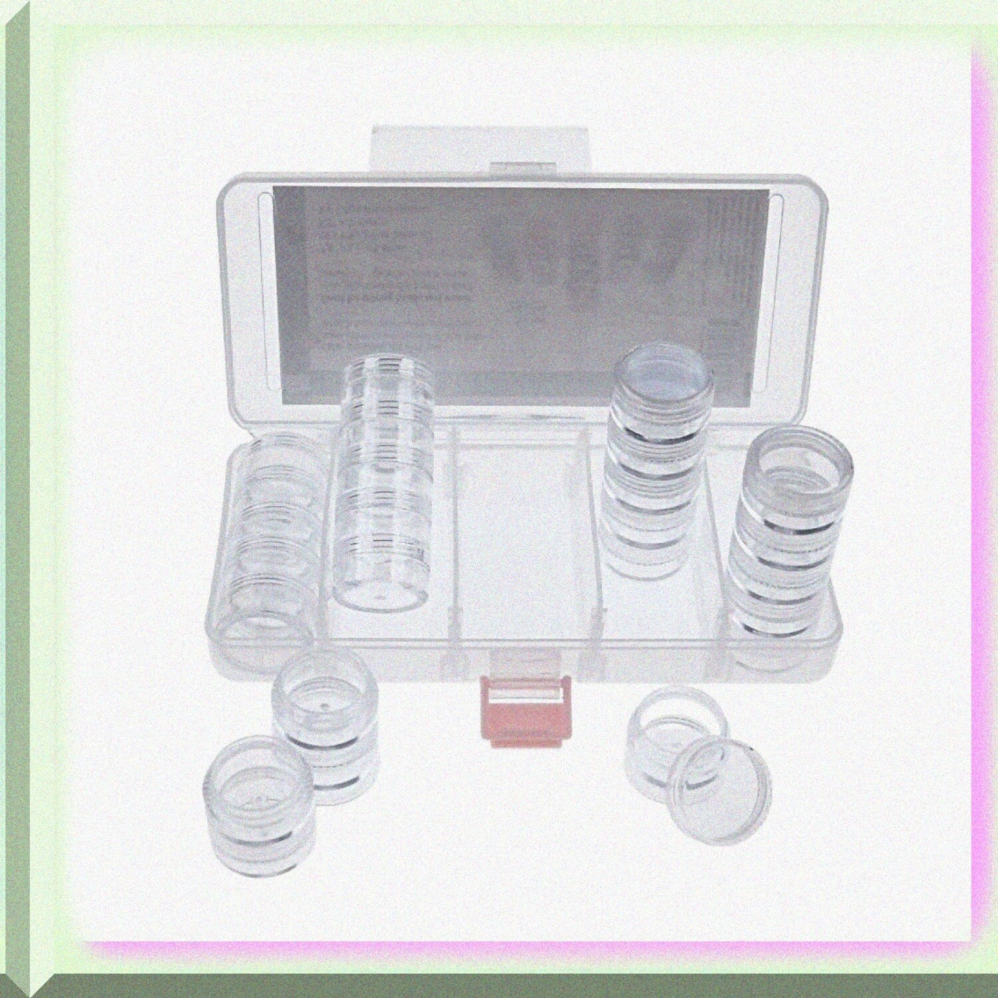 Clear Organizer Box with 25 Jars and Compartments
