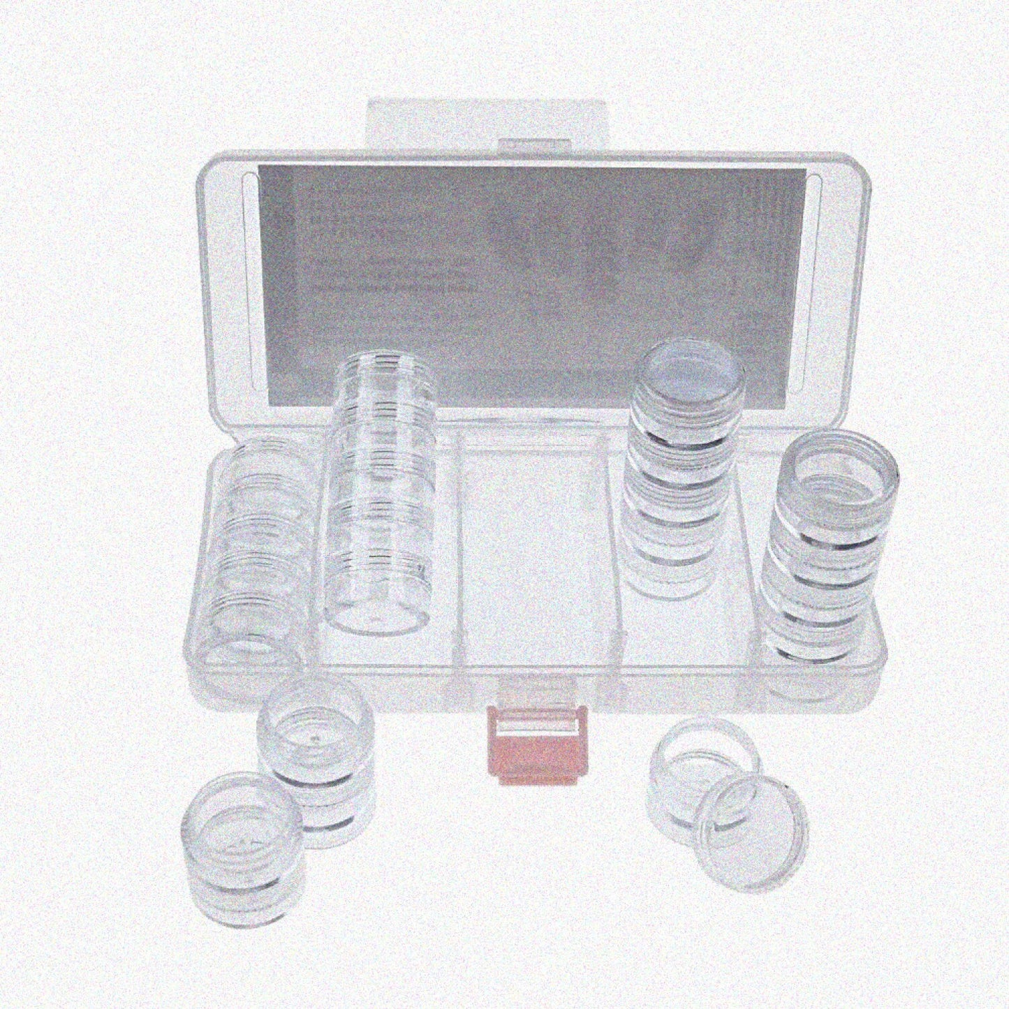 Clear Organizer Box with 25 Jars and Compartments