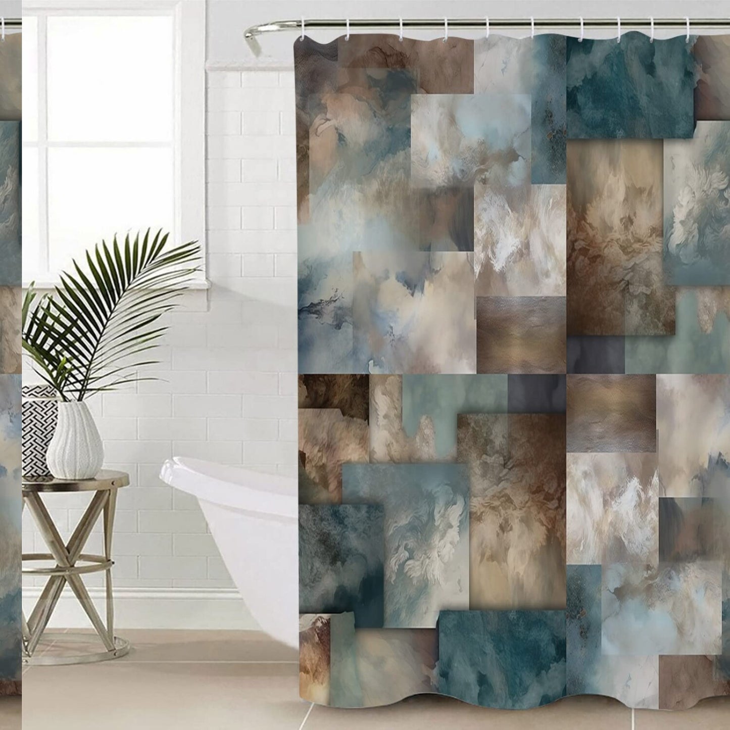 Abstract Shower Curtain 72"x96" Teal Blue Brown Color Block