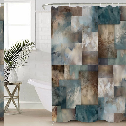 Abstract Shower Curtain 72"x96" Teal Blue Brown Color Block