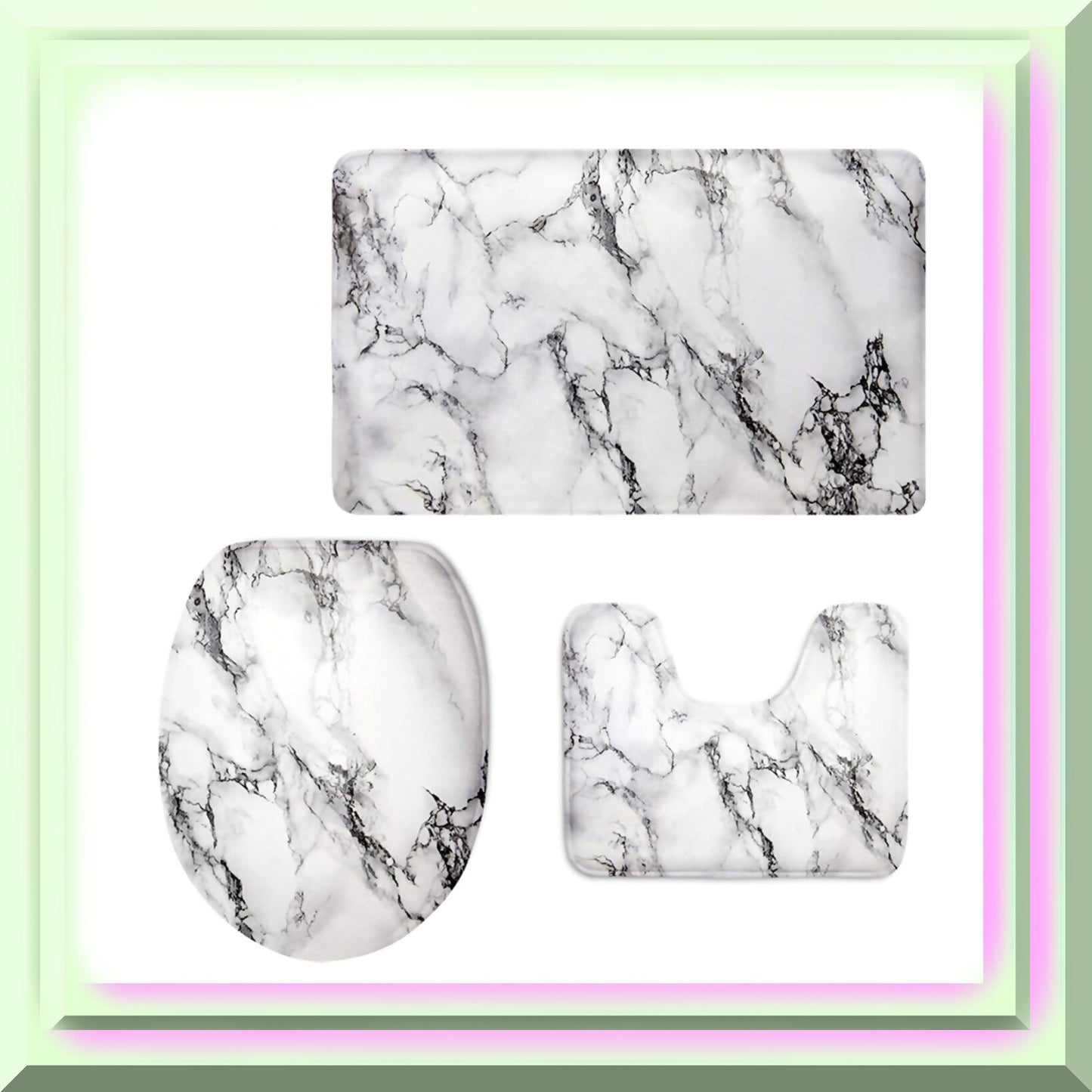 Grey White Marble 3-Piece Bathroom Rug Set