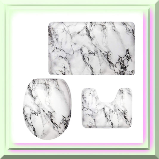 Grey White Marble 3-Piece Bathroom Rug Set