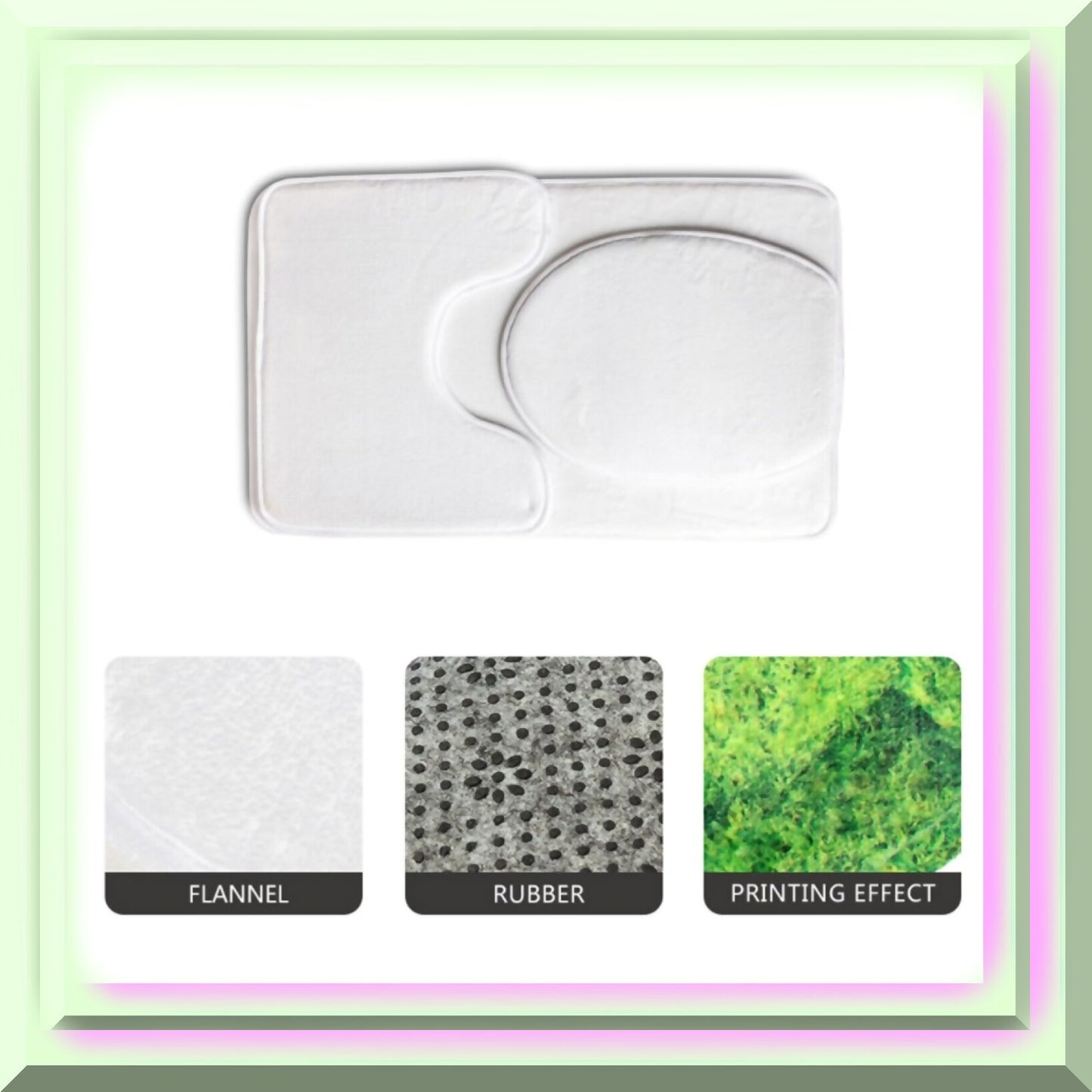 Grey White Marble 3-Piece Bathroom Rug Set