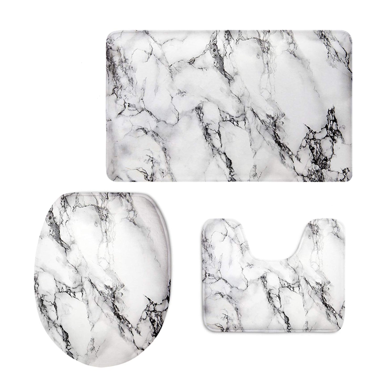 Grey White Marble 3-Piece Bathroom Rug Set