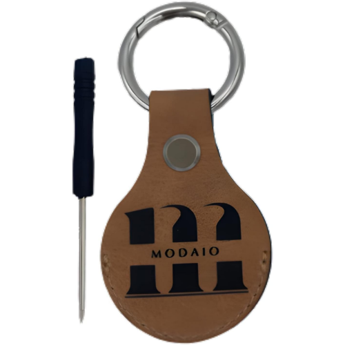 MODAIO - Compatible with Apple Airtags Leather Case Cover with Key Ring and Mini-Ring Opener for Pets, Keys, Luggage, Backpacks [1 Pack] (Brown)