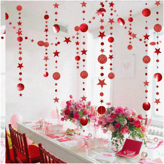 Valentine's Red Glittering Star Circle Garland 39ft