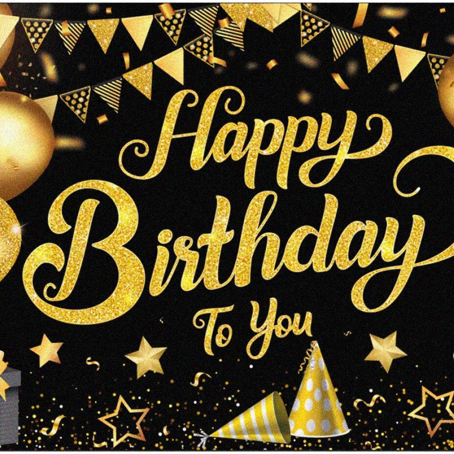 Black and Gold Birthday Banner 72x44 Inches