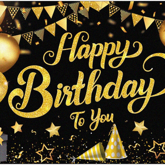 Black and Gold Birthday Banner 72x44 Inches