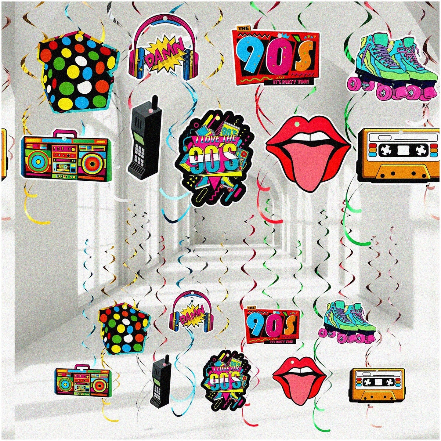 Retro 90s Hanging Streamers Set of 32 Decorations