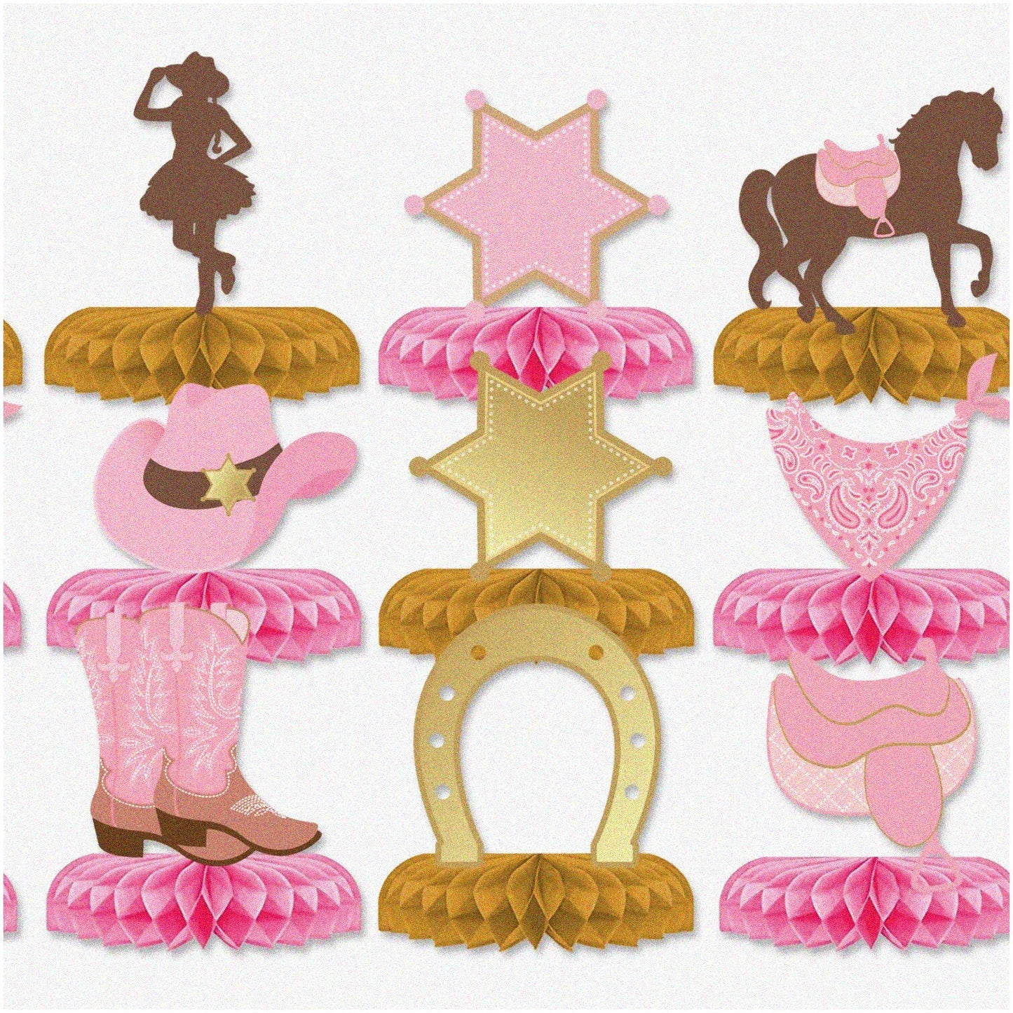 Cowgirl Chic Party Pack 9 Pink Western Honeycomb Centerpieces