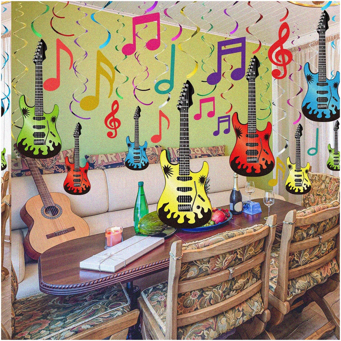 30-Piece Music Note Guitar Sign F Hanging Swirl Ceiling Streamers Set