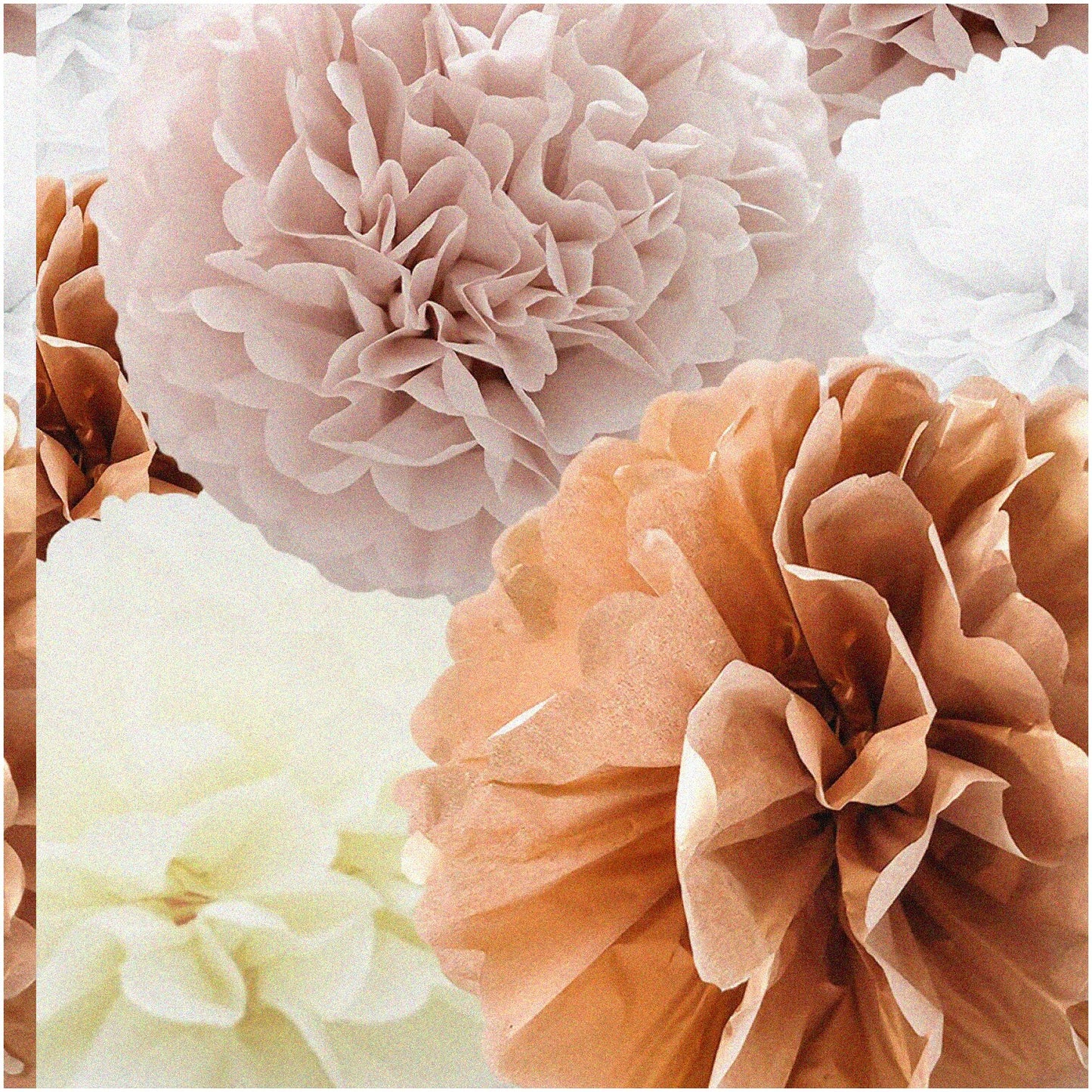 Party Pompom Bouquet 22pcs Dusty Pink, Rose Gold, Ivory, White