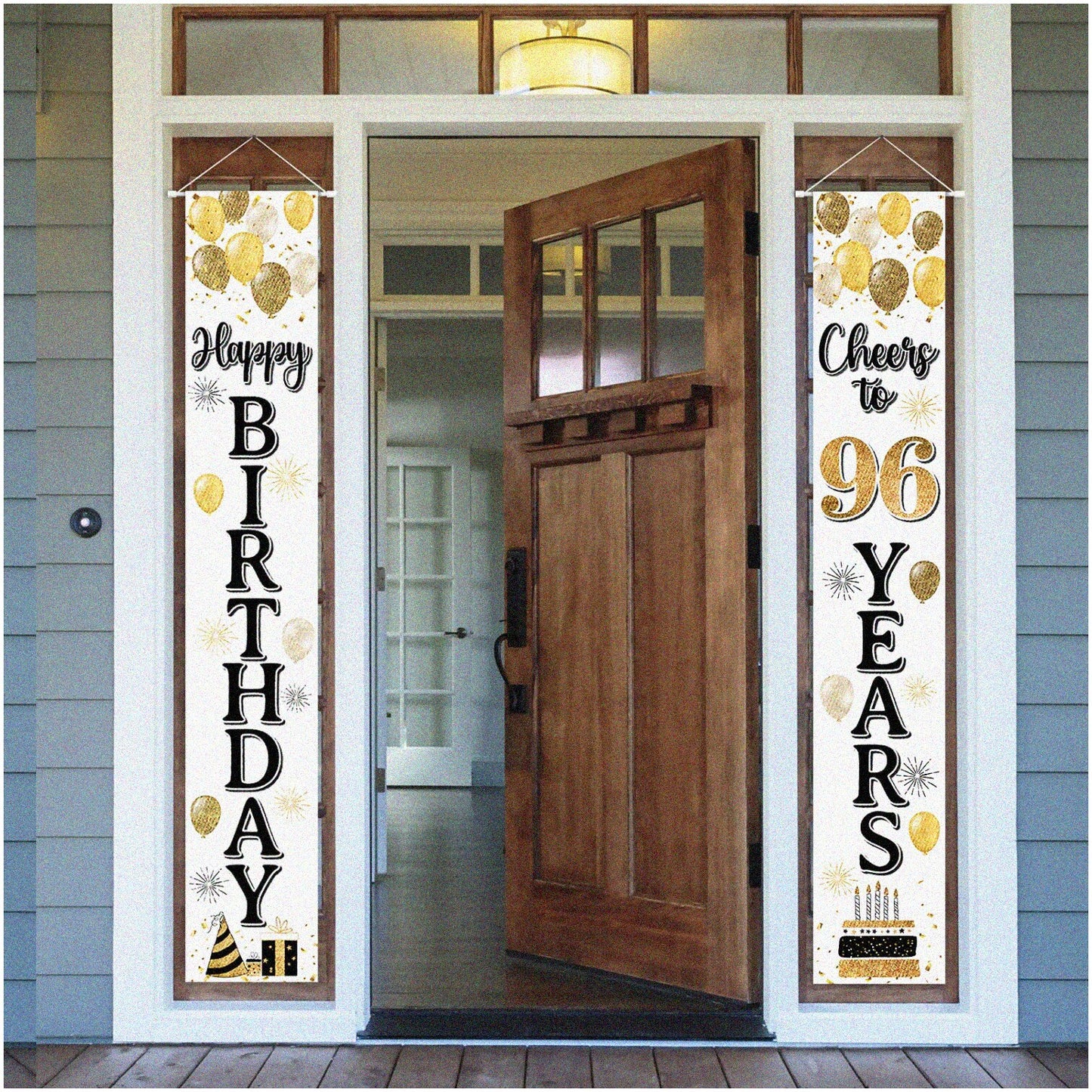 96th Birthday Door Banner Set with "Happy Birthday" and "Cheers to 96 Years"