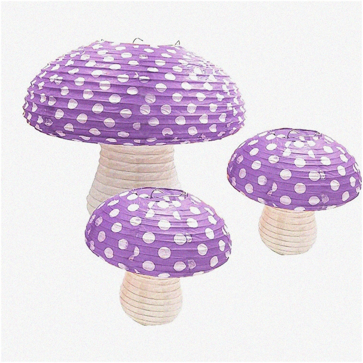 Purple Mushroom Paper Lanterns Set for Forest or Jungle Theme
