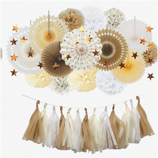 Burlap Bliss Rustic Party Kit with Paper Fans Pom-Poms and Garland
