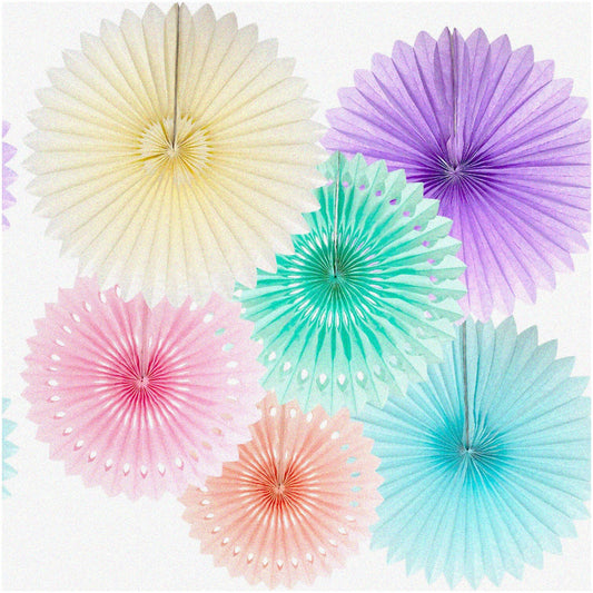 Rainbow Bliss Pastel Paper Fans Set 12in and 10in