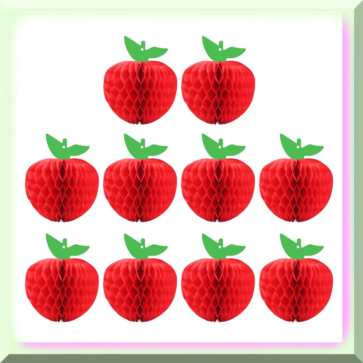 10 Pack Red and Green Honeycomb Tissue Paper Apple Decorations