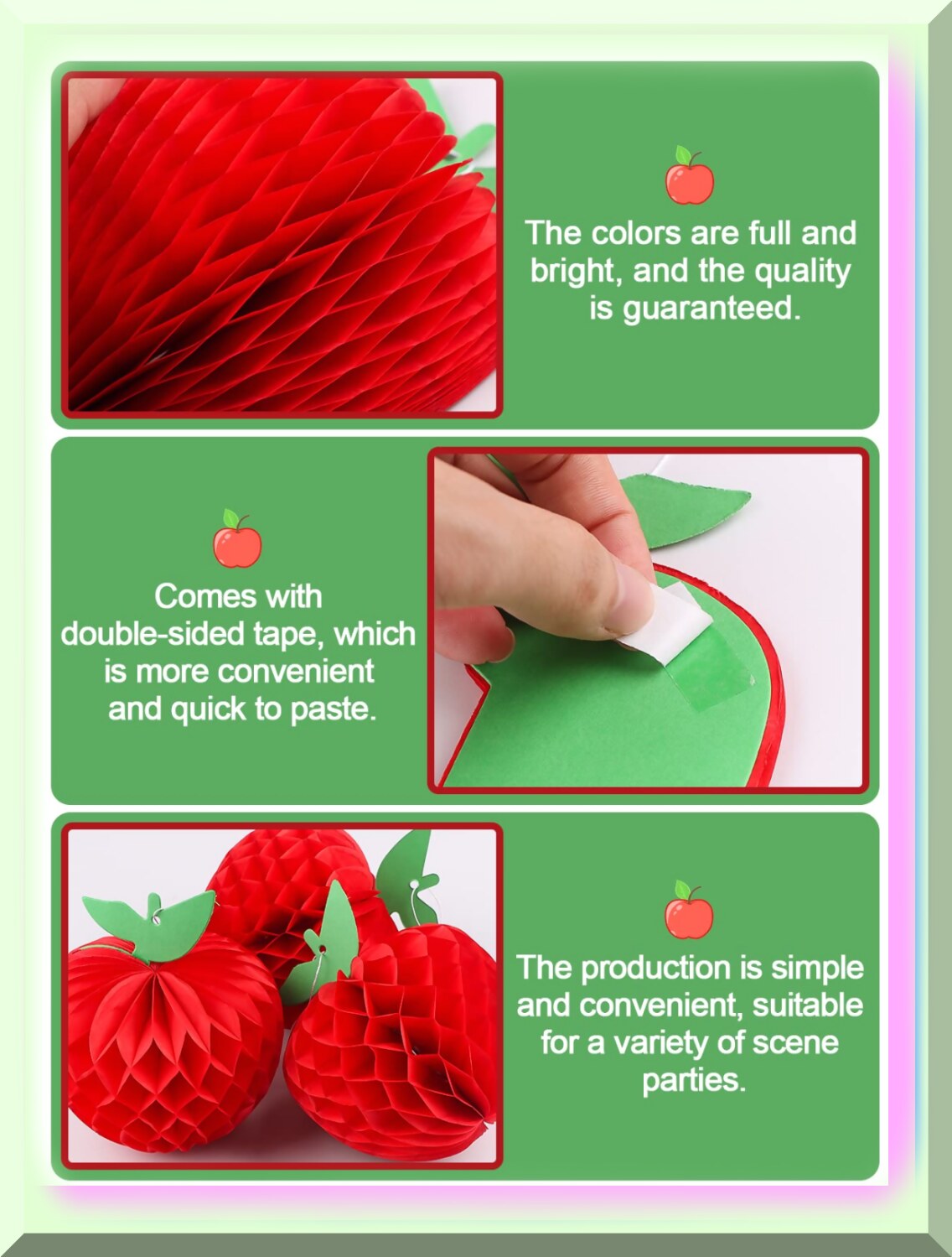 10 Pack Red and Green Honeycomb Tissue Paper Apple Decorations