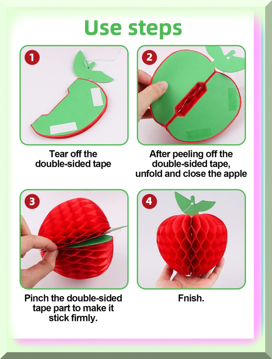 10 Pack Red and Green Honeycomb Tissue Paper Apple Decorations