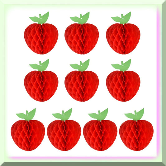 10 Red Honeycomb Tissue Paper Apple Decorations