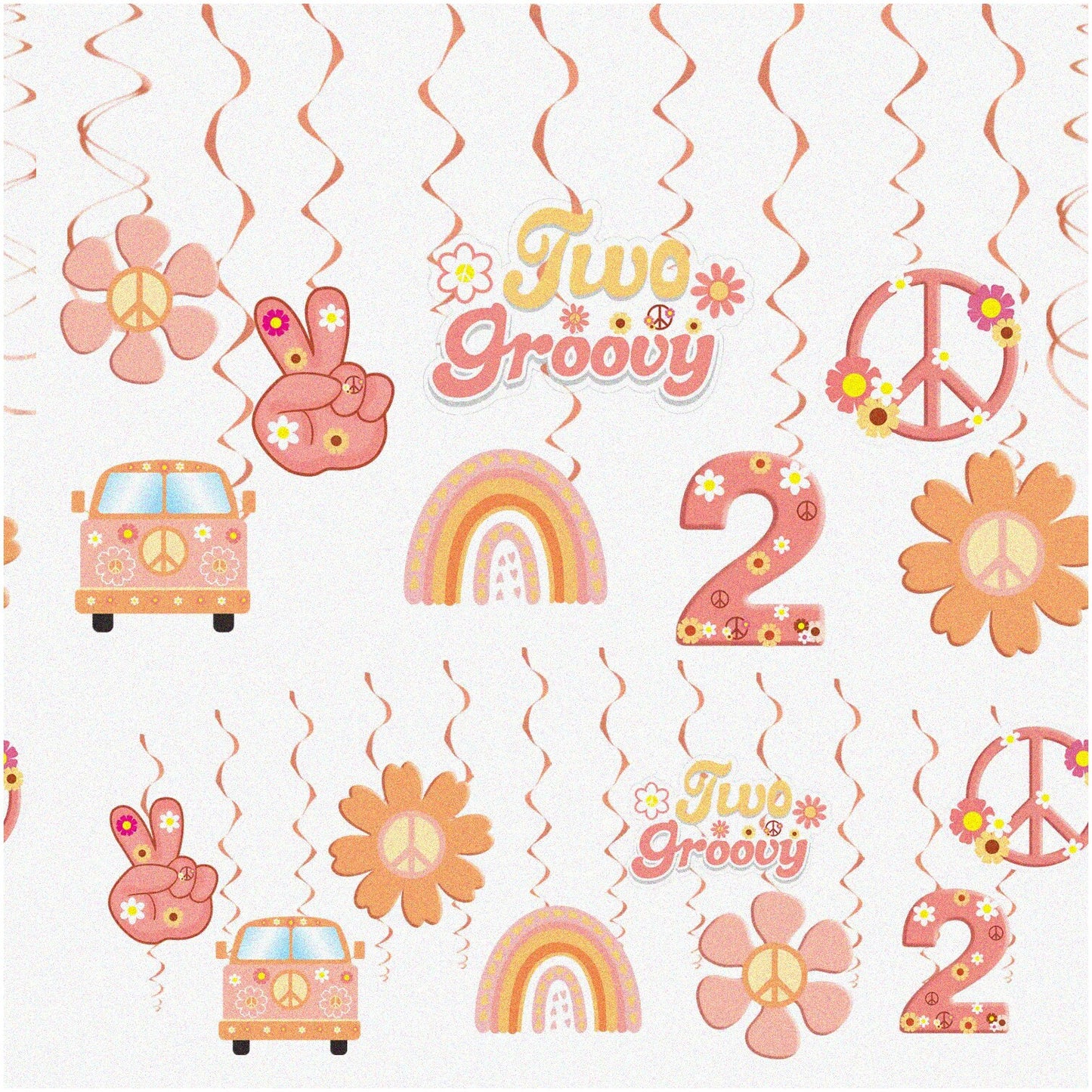 Retro Groove Swirls 2nd Birthday Hanging Decorations Pink