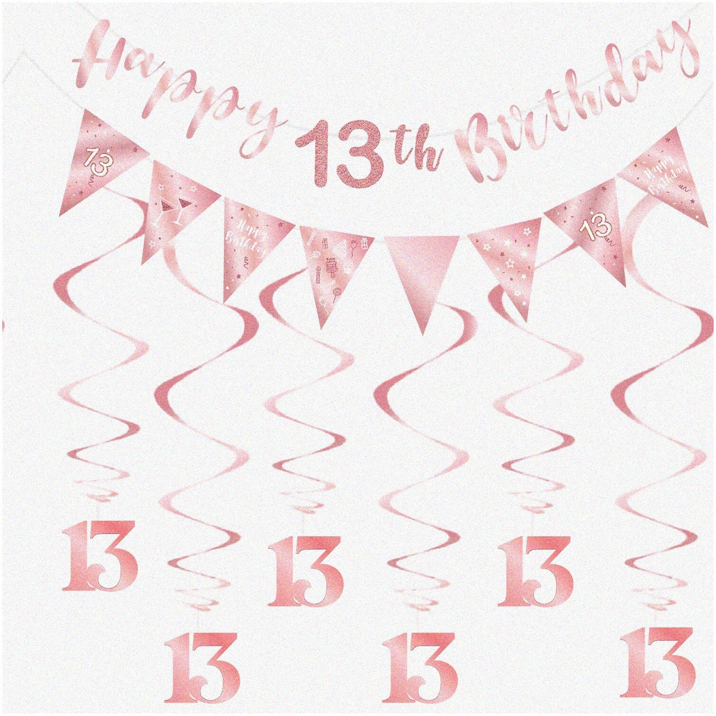 Sparkling Rose Gold 13th Birthday Decorations Set