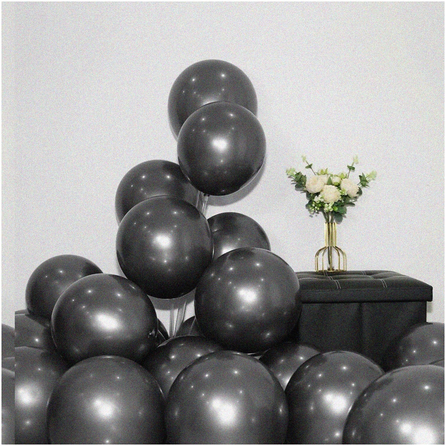 50 Black Metallic Chrome Latex Balloons 12"