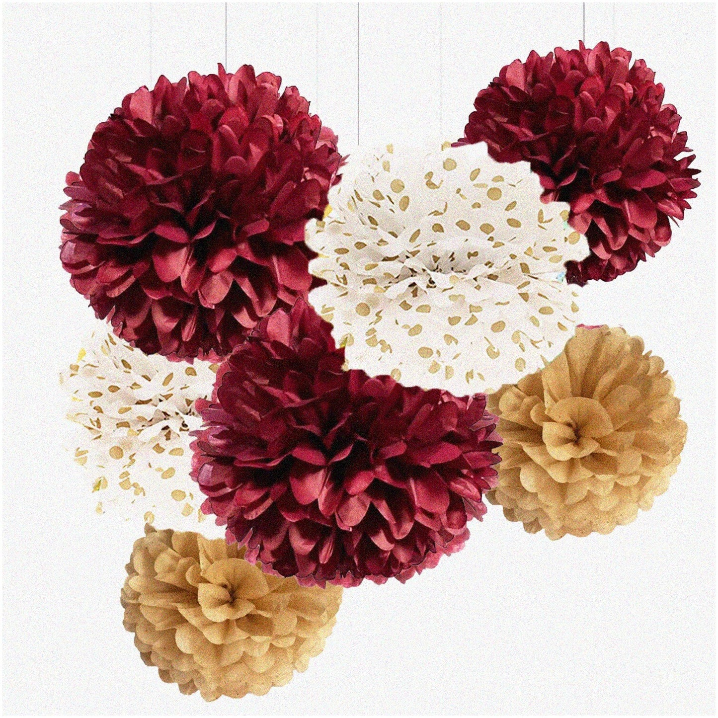 Burgundy Gold Tissue Paper Flowers Decorations Set