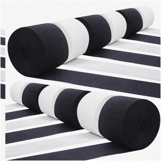 10 Rolls Black and White Streamers, 820 Ft Total