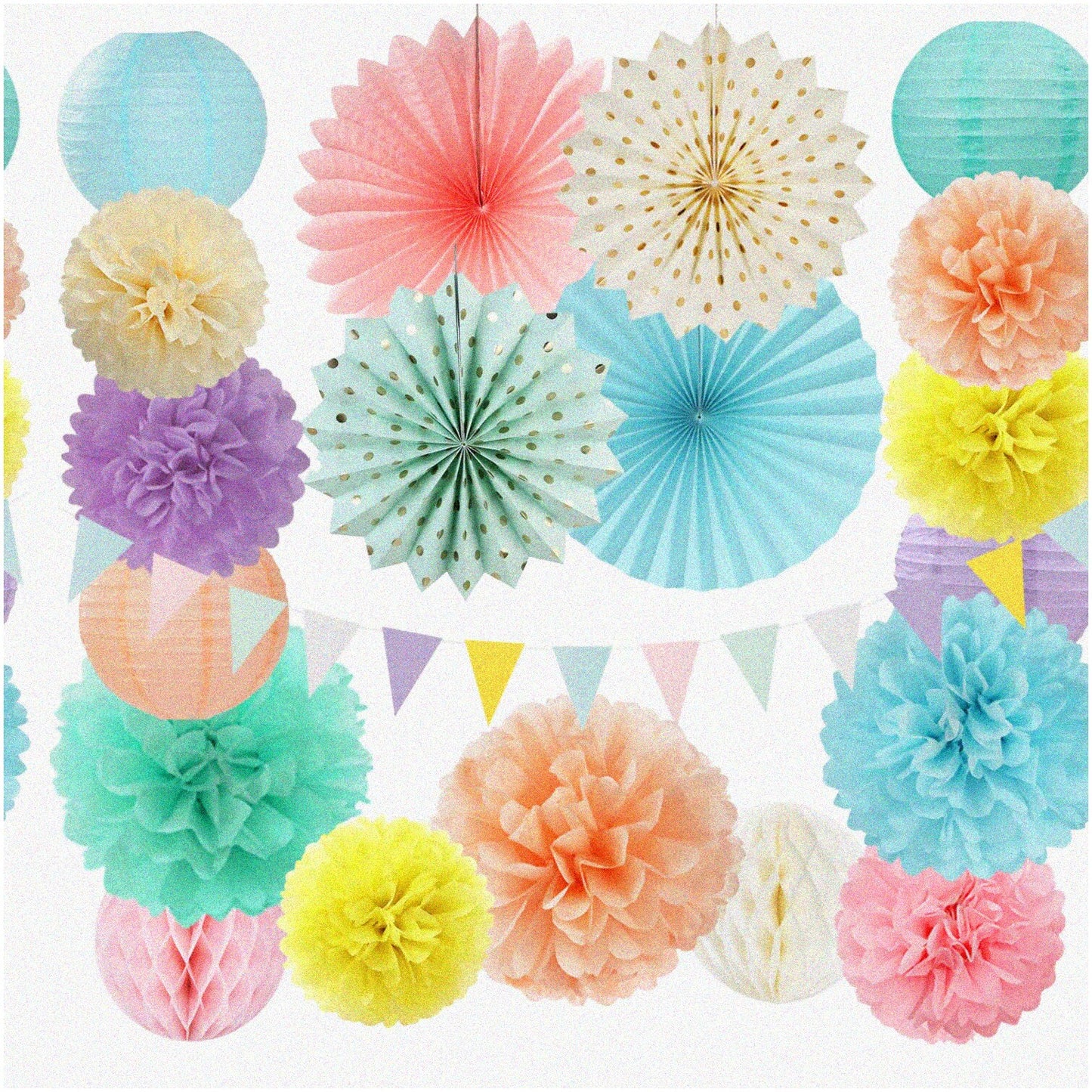 Rainbow Bliss Party Pack 20pc Pastel Pink Yellow Blue Decorations
