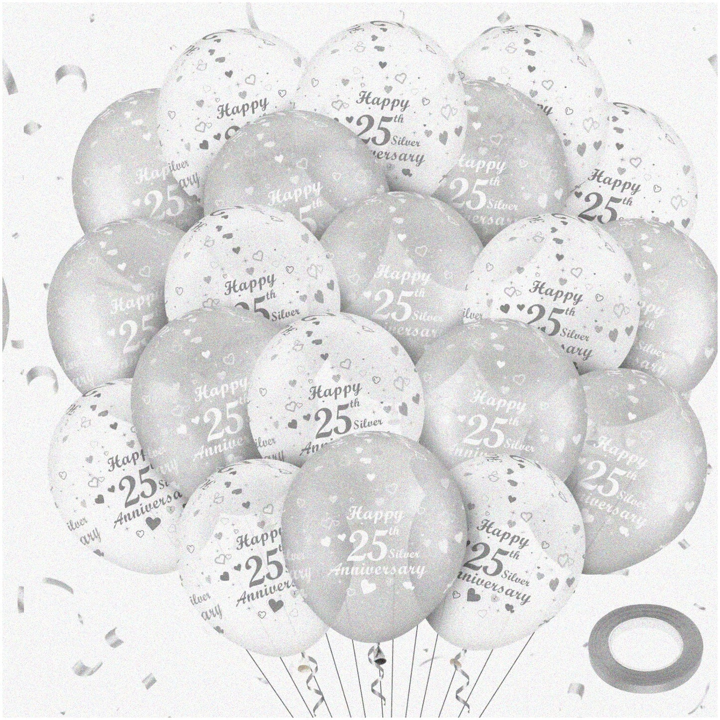 Silver 25th Anniversary Balloons Set 20Pcs 12-inch